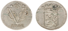 Verenigde Oost-Indische Compagnie (1602-1799) - Holland - ½ Duit 1756 reeded edge struck in silver (Scho. 360 / Passon 12.3) - 1.55 gram - XF