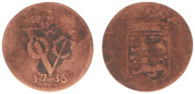 Verenigde Oost-Indische Compagnie (1602-1799) - West-Friesland - Duit 1736 OVER 1735 (Scho. 217 / Passon 15.3 R3) with small numerals - VG - RRR - ext...