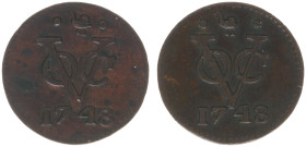 Verenigde Oost-Indische Compagnie (1602-1799) - West-Friesland - Duit 1748 hybride/mule (Scho. 224b / Passon 15.12 R3) double reverse VOC monogram + d...
