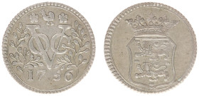 Verenigde Oost-Indische Compagnie (1602-1799) - West-Friesland - Duit 1756 struck in silver with small bent shield (Scho. 262) - 3.93 gram - VF/XF