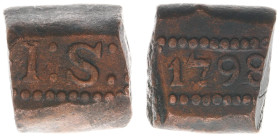 Verenigde Oost-Indische Compagnie (1602-1799) - Java - 1 Stuiver Bonk 1798 (Scho. 480 / R / KM 180) - Obv. I:S: in rectangle / Rev. Date in rectangle ...