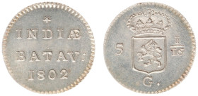 Nederlands-Indië - Bataafse Republiek (1799-1806) - Duit 1802 mm. Star silver pattern reeded edge (Passon 22.4 R3 / KM 76b / Scho. 509a / RR) - 2.72 g...