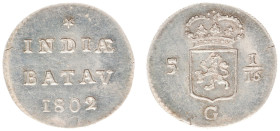 Nederlands-Indië - Bataafse Republiek (1799-1806) - Duit 1802 mm. Star silver pattern reeded edge (Passon 22.4 R3 / KM 76b / Scho. 509b / RRR) - 2.60 ...