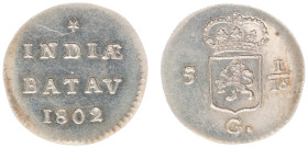 Nederlands-Indië - Bataafse Republiek (1799-1806) - Duit 1802 mm. Star silver pattern reeded edge (Passon 22.4 R3 / KM 76b / Scho. 509b / RRR) - 2.64 ...