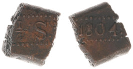 Nederlands-Indië - Bataafse Republiek (1799-1806) - ½ Stuiver Bonk 1804 (Scho. 551 RRR / KM 213) - 6.96 gram - Obv. ½:S: in rectangle / Rev. Date in r...