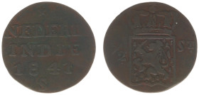 Nederlands-Indië - Nederlands-Indisch Gouvernement (1816-1949) - ½ Stuiver 1841 S(uermondt) - Brockage / Hybride - Obv. ½ St / Rev. of a 2 Cent (cf. S...