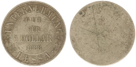 Plantagegeld / Plantation tokens - Hessa - 1 Dollar 1888 (LaBe 91 R1 / LaWe 97) - Obv. Value within cirkel + Unternehmung Hessa / Rev: Plain - alpaca/...