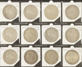 Coins Netherlands in albums - Collection Rijksdaalders (12) Willem III, a.w. 2½ Gulden 1850-54-55-57-59-60-62-64-65-66-71 & 72, inspection recommended...