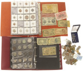 Coins Netherlands and Oversea in boxes - Box with coins Netherlands and Neth. Indies in 2 albums and plastic box, added some world banknotes