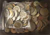 Coins Netherlands Oversea in boxes - Box with copper and silver coins Netherlands Indies, added a bag with Indonesian coins