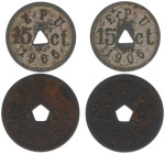 Tokens en loodjes - E Pluribus Unum bus and train station buffets - consumption tokens 15 and 25 cents 1906 (Kooij CC021-5/6) - nickel coated zinc 21 ...