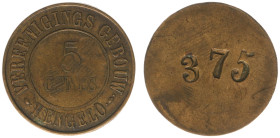 Tokens en loodjes - Hengelo, Vereenigings Gebouw - consumption token 5 Cents z.j. (Kooij CC93-1a var) - brass 27 mm punched '375' - VF - rare