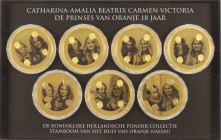 Medals in boxes - Netherlands - Cassette containing seven Hollandse Koninkrijksponders 2021 'Stamboom … De prinses van Oranje 18 jaar' - gilt - each 2...