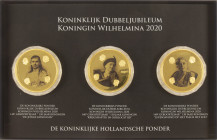 Medals in boxes - Netherlands - Cassette containing three Koninklijke Hollandse Ponders 2020 'Dubbeljubileum Wilhelmina' - gilt - each 250 pieces stru...