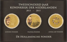 Medals in boxes - Netherlands - Cassette containing three Hollandse Ponders 2019 '200 Jaar koninkrijk' - gilt - each 250 pieces struck