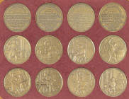 Medals in boxes - Netherlands - 1974 - Wooden cassette containing 12 bronze medals 37 mm 'Ambachten' after Johan and Caspar Luiken 1694 by D. Hegeman ...