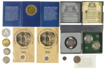 Medals in boxes - Netherlands - Four jubilee issues (countermarked coins) of the Numismatische Vereniging Kennemerland 1976, 1991, 2001, 2006, some me...