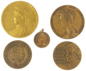Medals in boxes - Netherlands - Lot of 5 royalty medals incl. 'Inhuldiging Wilhelmina 1898' and 'Emma Koningin-Moeder' by Wienecke