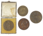 Medals in boxes - Miscellaneous - Lot of four medals: Belgium '25 jaar onafhankelijkheid 1856' by L. Wiener, '25-jarig jubileum C. Fock 1871' by Begee...