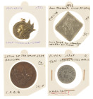Medals in boxes - Miscellaneous - Lot with Brussel 'Jeton de Presence 1869', square cut medal Lille 1742, medal 1933 auto rallye Liege-Chamonix-Liege ...
