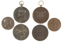 Medals in boxes - Miscellaneous - Belgium - Lot of 6 medals incl 'N.G.A.J. Ansiaux 1835' by Jehotte, prize medals 'Soc. et Com. Agricoles d'Alost 1849...