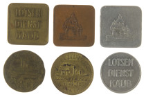 Medals in boxes - Miscellaneous - Germany - lot of 6 Hamburg tokens: Lotsen Dienst Kaub 4x, Orell's Dampf-Fähre Gültig für eine Fahrt