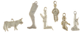 Miscellaneous - Coins in jewellery - Lot of 6 ex-voto (leg) and other charms with suspension loops