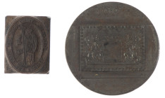 Miscellaneous - Coin related objects - Upward die ('ponsoenstempel') for a postage stamp-shaped medal 45x33 mm showing the crowned coat of arms of Ens...