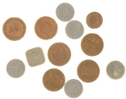 Miscellaneous - Coin related objects - Lot of 13 school coins made of metal-coloured cardboard, period Wilhelmina
