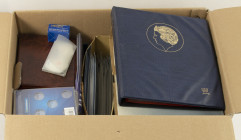 Miscellaneous - Coin supplies - Moving box with empty albums, albums sheets etc.