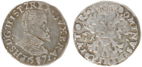 Hertogdom Brabant / Antwerpen - Philips II (1555-1598) - 1/5 Philipsdaalder 1571 (vGH 212-1b / Vanhoudt 306) - nice portrait - VF+