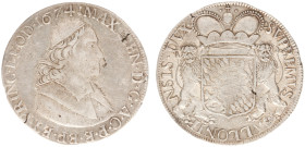 Prinsbisdom Luik - Maximiliaan Hendrik van Beieren (1650-1688) - Dukaton 1674 (Delm. 473 / DeCh. 641) - Obv. Bust bishop to right / Rev. 2 Lions holdi...