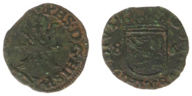 Graafschap Vlaanderen - Philips II (1555-1598) - 1/2 Duit (15)86 (vGH 236-7 / Vanhoudt 330 R1) - Obv. Briquet on cross / Rev. Crowned arms Flanders - ...