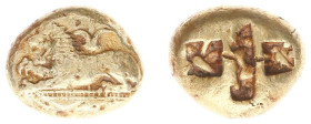 Asia Minor - Uncertain - EL Stater (uncertain mint, c. 600-480 BC, 14.01 g, Milesian standard) - Lion lying down to left on square-dotted base, jaws o...
