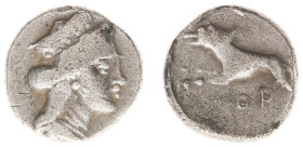 Asia Minor - Uncertain - AR Hemidrachm / AR Tetrobol (c. 3rd century BC, 2.50 g) - Head of Hera right, wearing stephane / Wolf or hound advancing left...