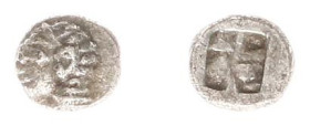 Asia Minor - Ionia - Kolophon - AR Tetartemorion (c. late 6th century BC, 0.16 g) - Archaic head of Apollo left / Quadripartite incuse square (SNG von...