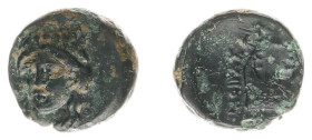 Asia Minor - Ionia - Kolophon - AE13 (c. 375-360 BC, 2.29 g) - Laureate, three-quarter facing head of Apollo / Lyre (palm-tree right), magistrate’s na...