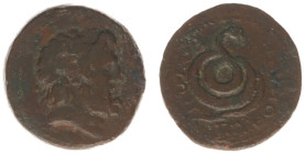 Asia Minor - Caria - Kos - AE20 (c. 88-50 BC, 6.61 g) - Laureate head of Asklepios right / Serpent coiled right (cf. SNG Cop. 684 / cf. BMC 194) - a.V...