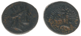Asia Minor - Cilicia - Tarsus (as Antiocheia on the Cydnus) - AE17 (4.82 g) - Struck under Antiochos IV - Turreted head right / Heracles riding on lio...