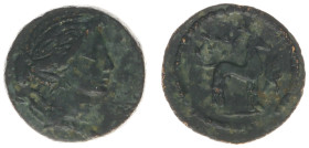Asia Minor - Lycia - Lycian League / Myra-Masikytes - AE18 (27-23 BC, 3.84 g) - Head of Artemis to right, bow and quiver over left shoulder / Stag sta...