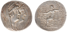 The Seleukid Kingdom - Cleopatra and Antiochos VIII (125-121 BC) - AR Tetradrachm (Sidon c. 122-121 BC, 16.66 g) - Jugate diademed heads to right of K...