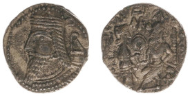 The Parthian Kingdom - Vologases VI (208-222) - AR tetradrachm (23.84 g.). Seleucia on the Tigris mint. Bust of king to left with long tapered beard, ...