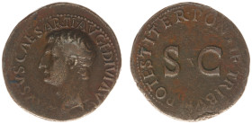 Roman Imperial Coinage - Drusus Minor (14 BC - 23 AD) - AE As (Rome AD 23, 9.96 g) DRVSVS CAESAR TI AVG F DIVI AVG N Bare head right / PONTIF TRIBVN P...