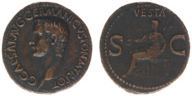 Roman Imperial Coinage - Caligula - For Germanicus - AE As (Rome, 10.80 g) - C CAESAR AVG GERMANICVS PON M TR POT Bare head left / VESTA Vesta seated ...