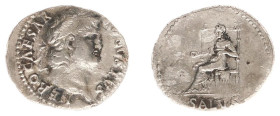 Roman Imperial Coinage - Nero (54-68) - AR Denarius (Rome AD 65-66, 2.63 g) - Laureate head right / Salus seated left on ornamented throne, holding pa...