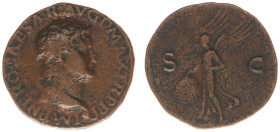 Roman Imperial Coinage - Nero (54-68) - AE As (Lugdunum, 10.55 g) - IMP NERO CAESAR AVG P MAX TRP PP Laureate head right / Victoria with shield inscri...