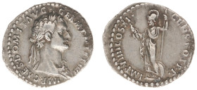 Roman Imperial Coinage - Domitianus (81-96) - AR Denarius (Rome AD 85, 3.42 g) - Laureate head right / IMP VIIII COS XI CENS POT PP Minerva standing l...