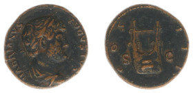 Roman Imperial Coinage - Hadrianus (117-138) - AE Quadrans (Rome c. 125-128, 4.27 g) - HADRIANVS AVGVSTVS Laureate and draped bust ight / COS III Lyre...