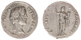 Roman Imperial Coinage - Antoninus Pius (138-161) - AR Denarius (Rome AD 141, 3.09 g) - Bare head right / GENIVS POP ROMANI Genius standing front, loo...