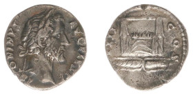 Roman Imperial Coinage - Antoninus Pius (138-161) - AR Denarius (Rome c. 145-161, 3.08 g) - Laureate head right / Thunderbolt on draped throne, COS II...